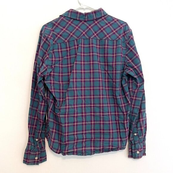 ARIZONA JEAN CO Mens Teal Blue Etc Plaid Lightweight Flannel Button Down Shirt M - Picture 10 of 12